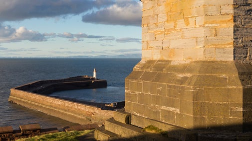 Autumn view over the Whitehaven Harbour from the Candlestick monument